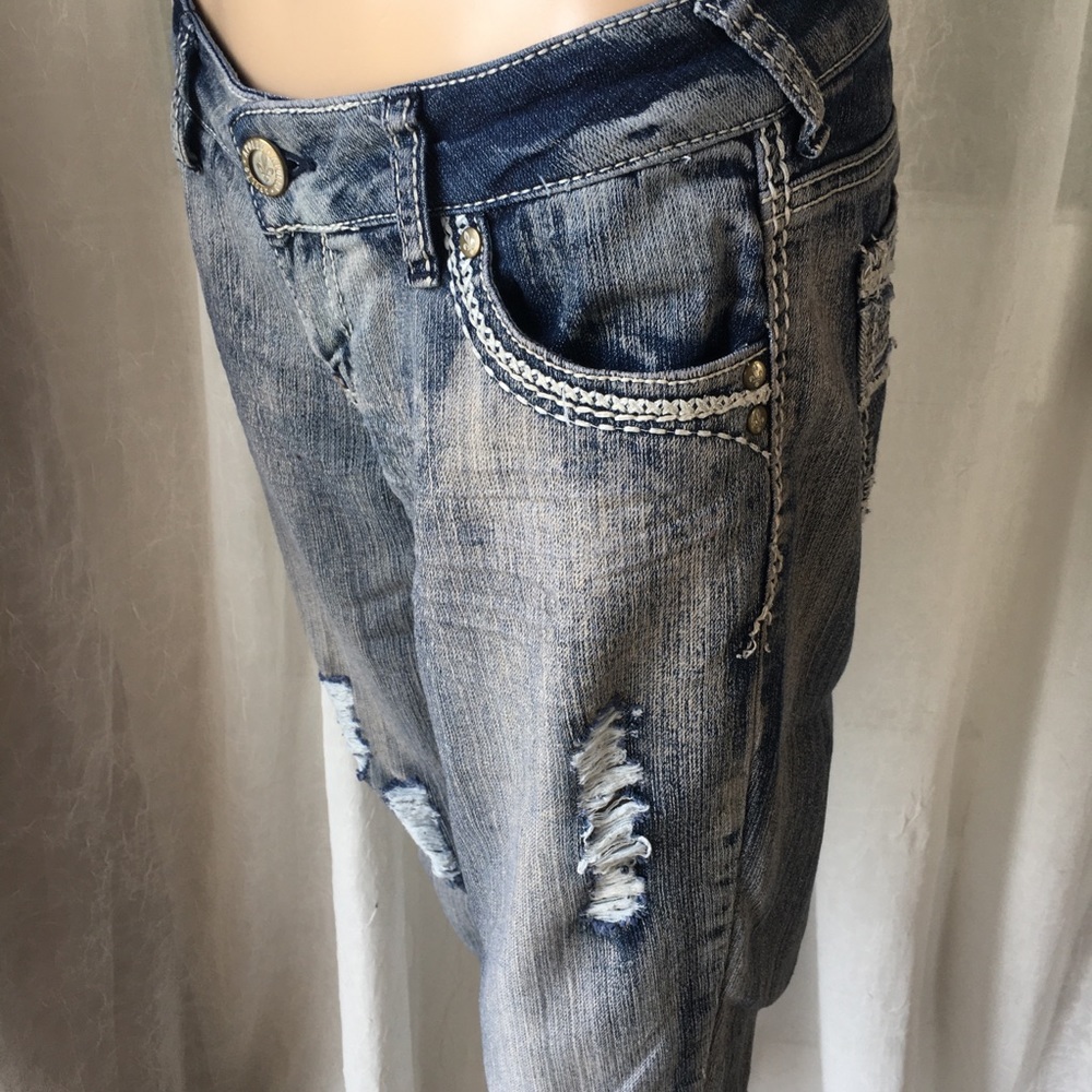 Apollo Embellished Distressed Mid-Rise Skinny Jeans
